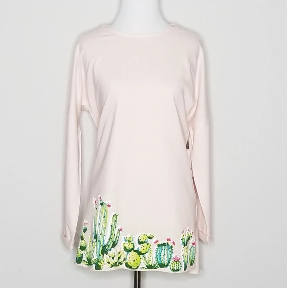 NWT Crown & Ivy Pink Cactus Print Knit Top XS - Picture 1 of 5